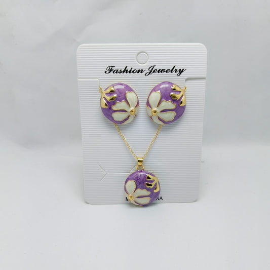 Enamel Floral Pendant Set