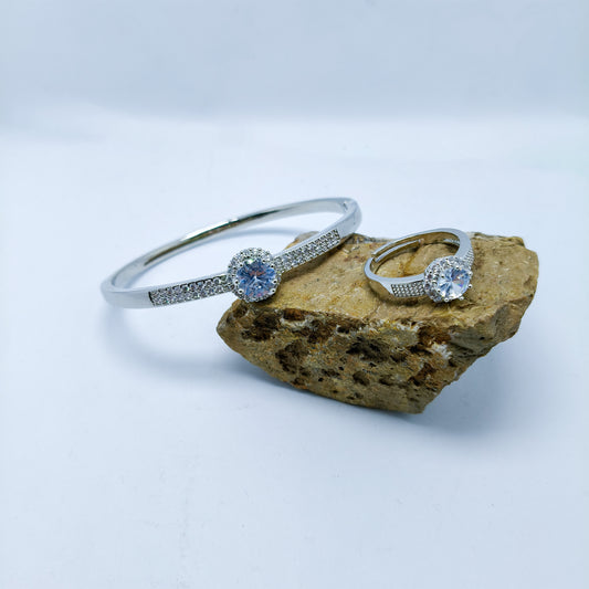 Silver Zirconia Bangle with Ring