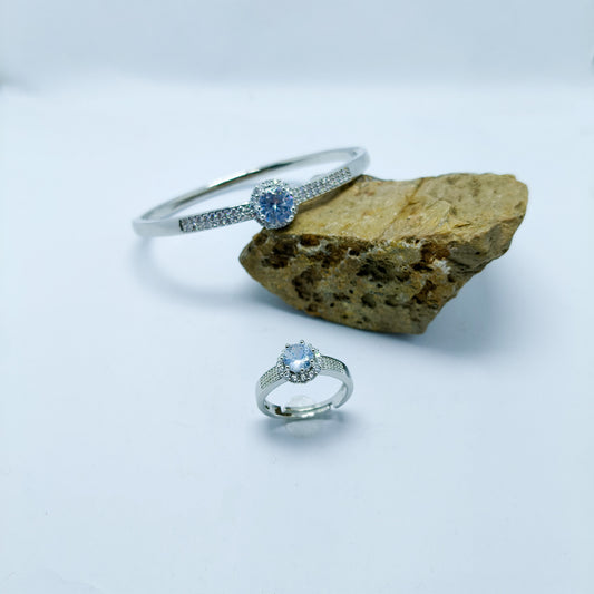 Silver Zirconia Bangle with Ring