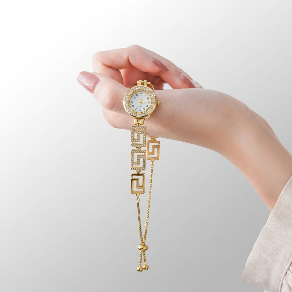 Gold-Plated Greek Key Bracelet Watch