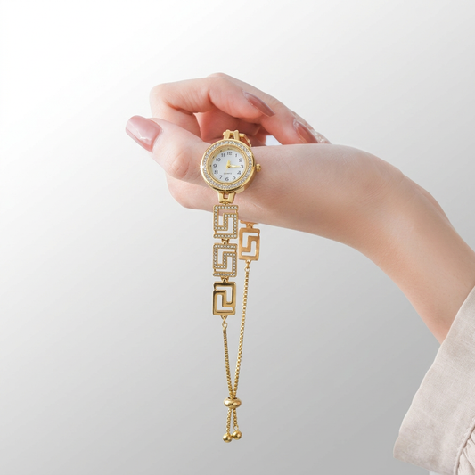 Gold-Plated Greek Key Bracelet Watch