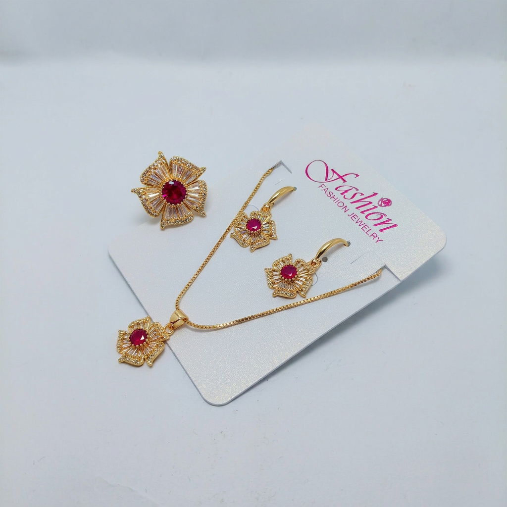 Flower Pendant Set with Ring