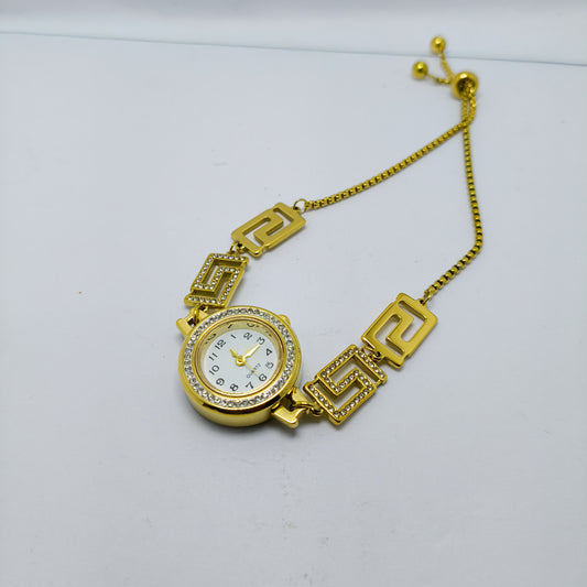 Gold-Plated Greek Key Bracelet Watch